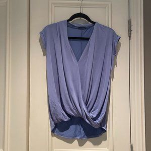 V Neck Short Sleeve Drape Blouse